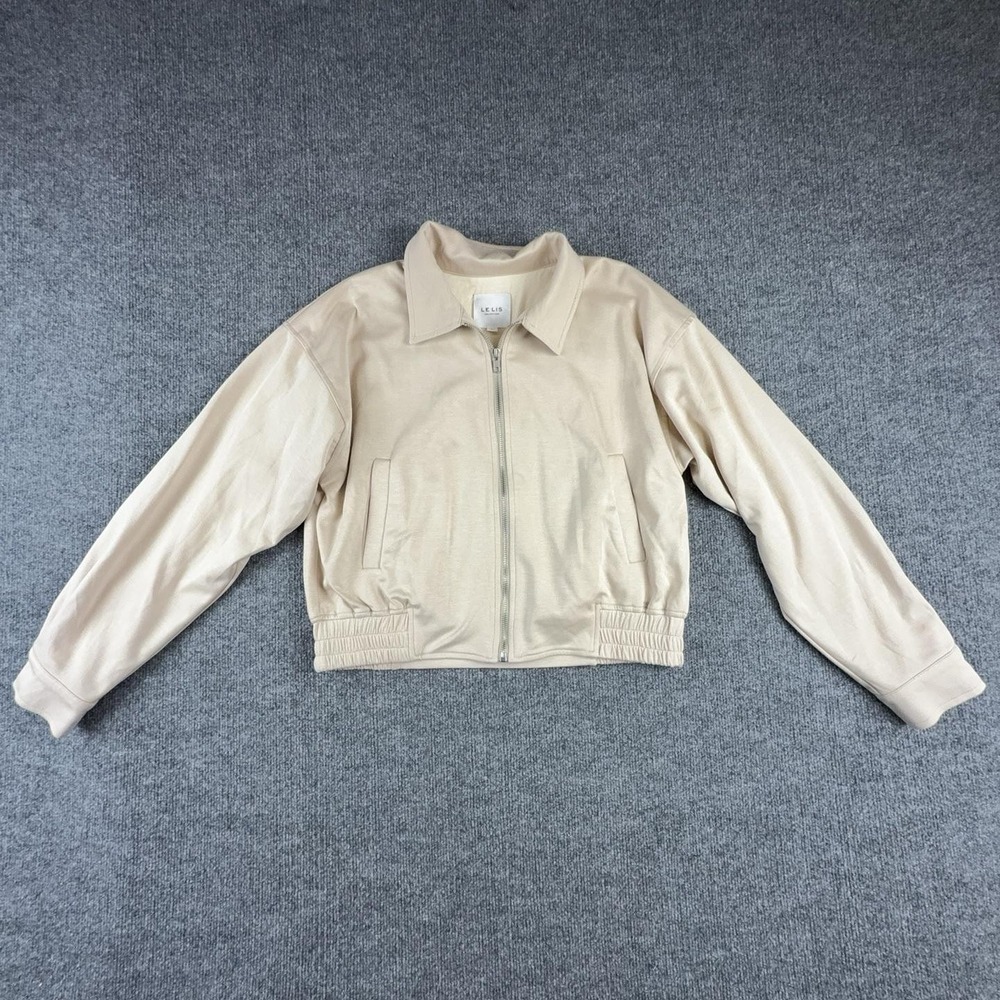 Le Lis Jacket Womens Small Beige Full Zip Elastic Waist Lined Casual SJP2582